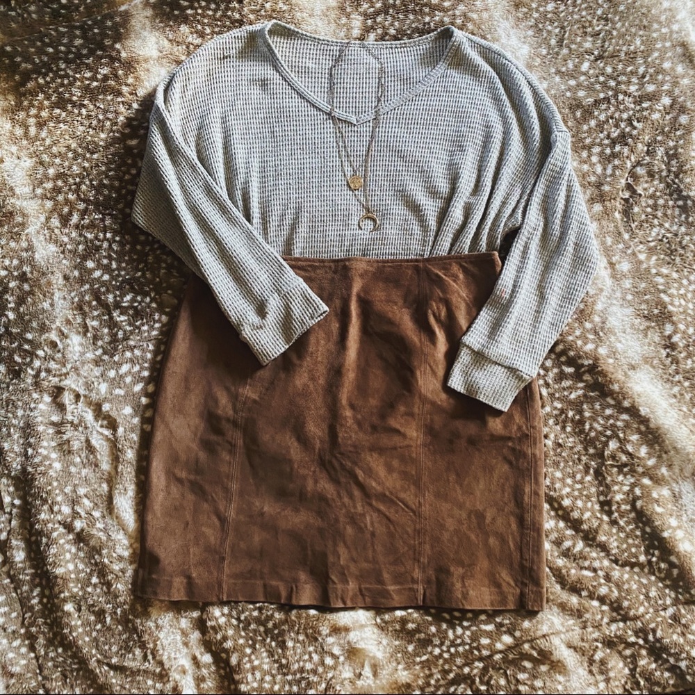 Sonoma Genuine Jean Company Genuine Leather Suede Brown Skirt